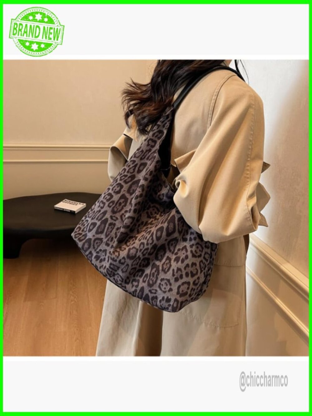 Large Capacity Leopard Print Tote Bag, Shoulder Strap, Polyester Blend - Picture 7 of 7